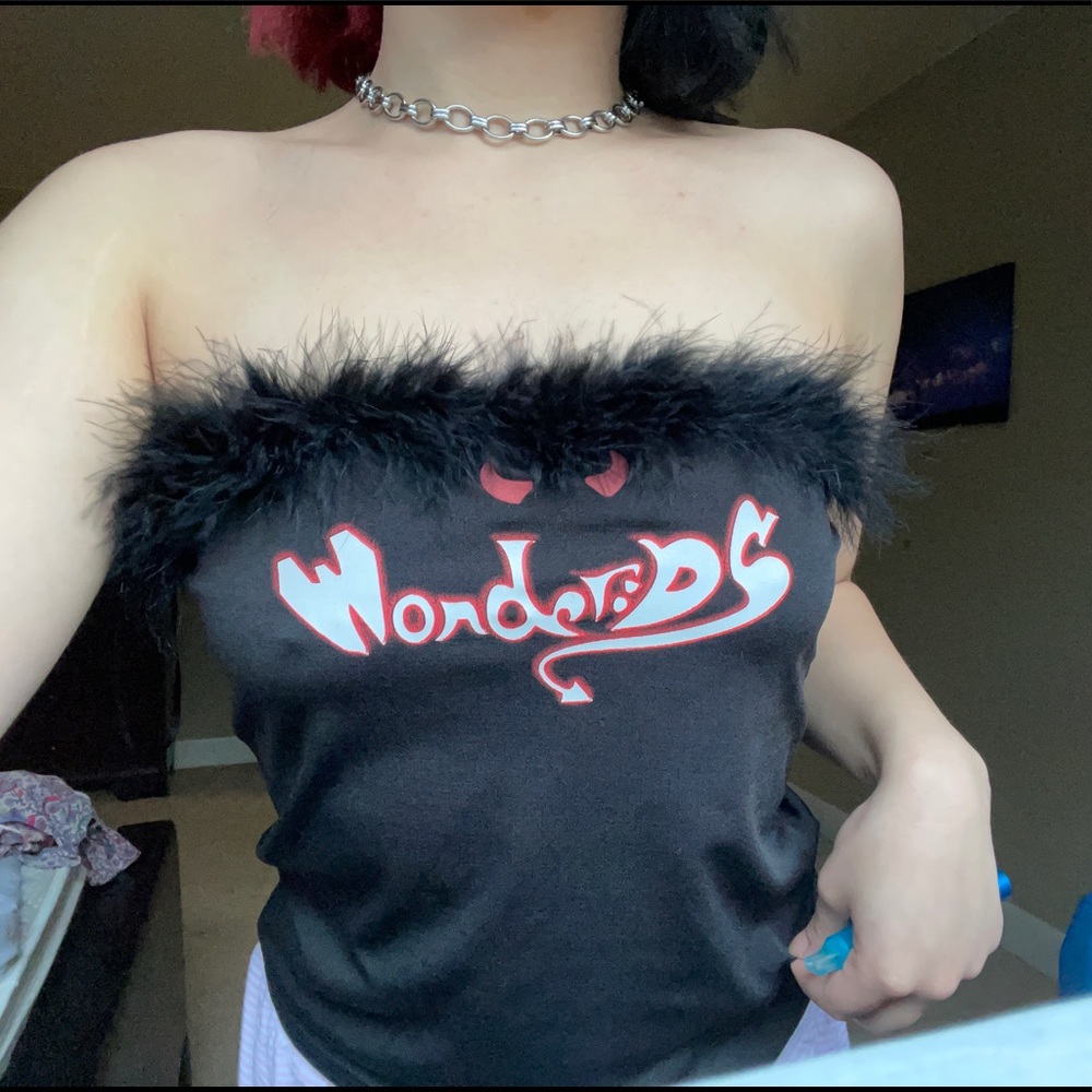 Black off the shoulder shirt  fuzz on the top